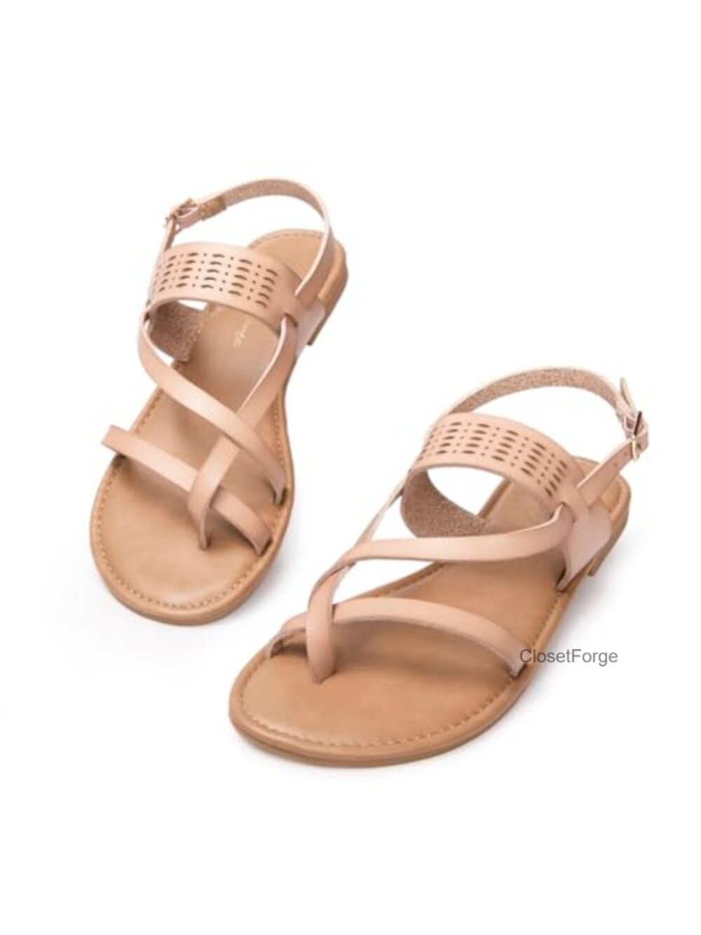 Women's Faux Leather Gladiator Sandals Open Toe Slingback Flats